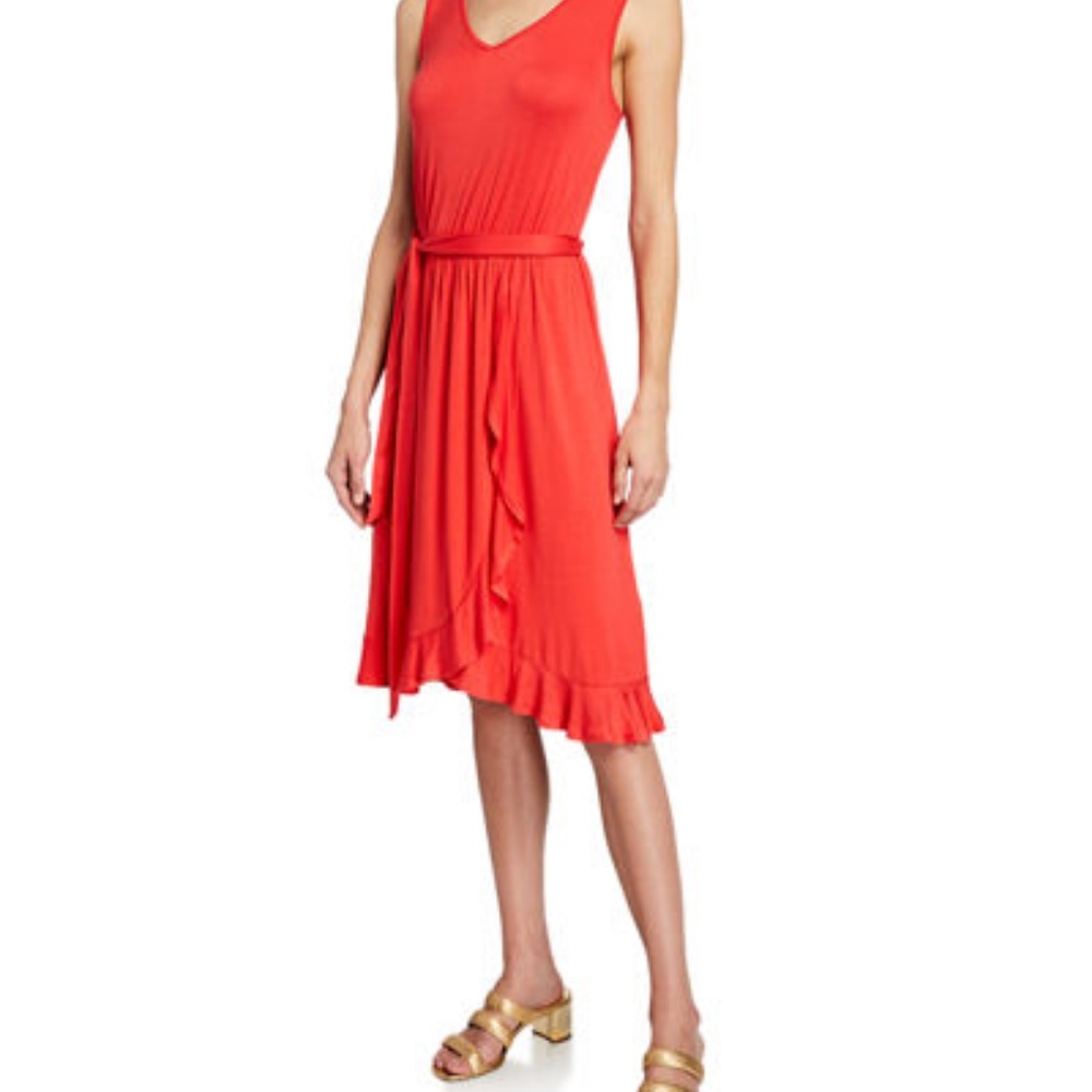 Neiman Marcus Ruffled Tie Waist Wrap Dress